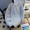 Camiseta Masculina Listrada Contrastante Estilo Americano Preguiçoso Gola Redonda Manga Longa Primavera Outono Solta Casual Versátil Pulôver Camisa Base