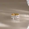Anillos Estilo Europeo y Americano Wanxing Acero Inoxidable Chapado en Oro de 18 Quilates Joyería de Circonita Estilo Clásico Transfronterizo Anillos de Lujo Ligero de Nicho Venta al por Mayor