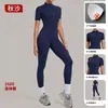 Mono de yoga cepillado Autumn Sha de manga corta con media cremallera para mujer, adecuado para usar al aire libre, mono ajustado para deportes de fitness 2680