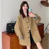 Nuevo estilo de otoño gabardina de longitud media estilo granja con cuello de pana contrastante ropa de trabajo vintage para mujer
