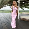 Amazon Ropa Transfronteriza Europea y Americana Vestido Estilo Sexy y Dulce Verano Cuello Bardot Halter Diseño sin Espalda Falda Larga