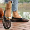 Zapatos de Mujer Transfronterizos con Calados de Malla y Hebillas Metálicas, Mocasines Casuales Transpirables de Suela Gruesa, Al por Mayor en Stock