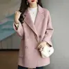 Otoño/Invierno 2026 Nueva Moda Coreana Temperamento Solapa de Traje Espiga Abrigo de Lana Abrigo de Lana de Longitud Media Mujer