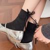 Meias com Laço Lolita Cor Lisa Meia de Cano Médio Estilo Jk Doce Feminina Meias de Algodão Primavera e Outono Meias de Terry Absorventes de Suor