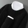 Suéter de Lana 100% Puro para Invierno para Hombre, Cuello Redondo, Engrosado, Jacquard, Color Sólido, Camiseta Interior de Punto de Cachemira Casual de Negocios