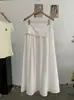 Saia Lisa de Cintura Elástica Omalai para Mulheres, Temporada de Primavera, Estilo de Nicho de Alta Qualidade, Saia Midi Plissada Evasê 6657