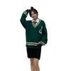 Outono e Inverno Novo Estilo Coreano Solto Gola V Estilo Preppy Cor Contrastante Versátil Manga Longa Malha Pulôver Peça Externa de Malha para Mulheres