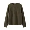 Suéter Retro de Punto Trenzado con Cuello Redondo para Mujer, Atmosférico, Texturizado, Holgado, Suave, Grueso, Capa Base