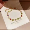 Pulsera Corazón de Zirconia de Colores Electrochapada en Oro Real de 14K, Pulsera de Lujo Ligero de Gama Alta, Joyería Nicho Súper Brillante Estilo Coreano para Mujeres