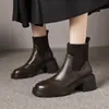 Botas de calcetín de plataforma de punto con parches impermeables de suela gruesa de moda para mujer, estilo nuevo, piel de vaca de primera capa, tacón grueso, tacón alto de 6 cm, botines de cuero genuino