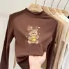 Forro polar de doble cara, nuevo para otoño e invierno, cuello medio alto, estampado de dibujos animados, capa base casual de manga larga para niñas, moderno y ajustado