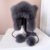 Lindo gorro Lei Feng con orejas de oso para mujer, invierno cálido tipo visón con orejeras, cola linda con cordones, gorro de felpa con pompón de piel