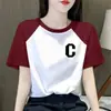 Camiseta de Manga Corta con Bloques de Color de Moda para Mamás, Top Raglán Versátil y Elegante, Camiseta Básica para Comercio Exterior Transfronterizo