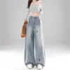 Jeans Retro Americanos Desgastados con Bordado de Perro para Mujer, Nuevos Pantalones de Pierna Ancha Rectos Sueltos de Cintura Alta, Primavera 2026