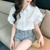 Nueva Camisa de Algodón Puro para Mujer Verano 2026, Elegante Blusa de Algodón para Mujer, Top Holgado de Manga Corta que Cubre el Vientre