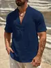 Ropa de Hombre Transfronteriza Estilo Europeo y Americano Monocapa Color Sólido Transpirable Cuello Alto Manga Corta Camisa 2025 Color Sólido Moda Simple Artículo Popular