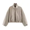 Ropa europea y americana transfronteriza para mujer, popular en AliExpress, chaqueta bomber suave de manga larga con cuello alto, informal y a la moda