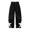 Calça Jeans Patchwork Estrela Retro Americana para Homens e Mulheres, Design Verão 2026, Calça Wide Leg Solta e Versátil