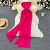 Vestido de Tirantes Hueco Puro Deseo Estilo Veraniego para Mujer Cintura de Corbata Ajustado Estilo Vacaciones Vestido Largo