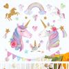 Calcomanías de pared caricatura unicornio clase de jardín de infantes oro rosa INS simple habitación de niños papel tapiz decorativo cálido autoadhesivo