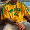 2025 Venda Quente Transfronteiriça Camiseta Unisex Tendência Retrô Grande Solta Time Nacional de Futebol Brasileiro