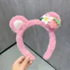 Faixa de Cabeça de Pelúcia 3D de Desenho Animado Doce de Ursinho Girly para Mulheres Uso Doméstico Lavar o Rosto Maquiagem Faixa de Cabelo
