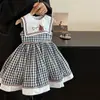 Vestido de Verano de Moda para Niñas 2025 Estilo Occidental Nuevo Estilo Estilo Occidental Cuadros Solapa Estilo Universitario Vestido Chaleco para Niños Pequeños y Medianos