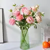 Flores Artificiales de Peonía, Decoración para Sala de Estar Interior, Arreglos Florales, Arreglos Florales de Mesa, Lujo Accesible Ramo de Flores Secas de Rosa