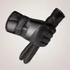 Guantes de cuero para hombre de otoño e invierno, de PU, con pantalla táctil, impermeables, resistentes al viento, cálidos, con forro polar para adultos, para conducir al aire libre.