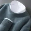 Suéter 100% Lana Pura para Hombre, Cuello Redondo, Doble Capa Engrosada, Suéter Cálido, Suéter de Punto Cachemir Casual de Negocios, Versátil
