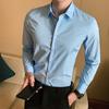 Camisa Blanca de Manga Larga para Hombre Casual Primavera y Otoño 5618 Estilo Coreano Nueva Tendencia Color Sólido Estilo Pulgada Camisa Atractiva para Hombre