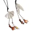 Colar com Borla de Folha de Ginkgo Estilo Chinês para Mulheres Verão Design Antigo Cordão Corrente de Suéter Acessórios Decoração Versátil Diária
