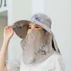 Sombrero de Pescador de Té de Verano para Mujer, Máscara Facial Completa de Protección Solar para Trabajo al Aire Libre, Sombrero de Sol con Protección Integrada para el Cuello, Ala Ancha al por Mayor