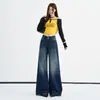Jeans feminino de cintura alta, dois botões, perna reta, não grudento, afina a silhueta, novo estilo de perna larga, transfronteiriço, outono de 2026 Yichun