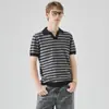 Camisa Polo Listrada Colorida Masculina APO Camiseta de Manga Curta Masculina Verão Slim Fit Gola Lapela Marca de Moda Jaqueta Interna Tricotada