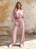 Conjunto de sudadera casual de moda de alta gama de color liso, manga corta y larga, y pantalones anchos elásticos, nuevo para otoño e invierno 2026 en Europa y América