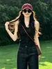 Elegante Camisola de Punto sin Mangas con Cuello Polo Rojo de Botones Sencillos para Mujer, Top de Verano Elástico Ajustado que Realza el Cutis y Luce Juvenil
