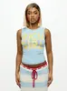 Verão Transfronteiriço Europeu e Americano Aliexpress Tendência Sexy Cropped Sem Mangas Estampa de Letras Gola Redonda Slim Fit Regata Feminina