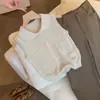 Colete Polo de Tricô Estilo Old Money para Mulheres Roupa de Verão Toque de Luxo Solto Emagrecimento Sem Mangas Gola Lapela Top
