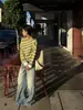 Suéter de Punto Patchwork Rayado de Lana con Hombros Descubiertos y Bloques de Color Shijian para Mujer, Nuevo Suéter Pulóver Otoño 2026, Moderno 11531