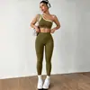 Conjunto de Roupa de Yoga Transfronteiriça para Mulheres, Top Color Block de Um Ombro, Calça de Cintura Alta Levanta Bumbum, Roupas de Pilates Esportiva para Corrida e Fitness