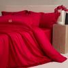 Conjunto de Quatro Peças de Algodão Puro Bordado Estilo Chinês Vermelho para Casamento Algodão de Fibra Longa Cobertura de Colcha Lençol de Cama Roupa de Cama