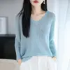 Blusa de Base com Decote V Vazado de Seda de Gelo de Nove Mangas para Mulheres, Primavera e Outono, Fina, Modeladora, Versátil Estilo Francês para Camadas