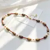 Conjunto de Pulsera y Collar de Perlas de Agua Dulce Naturales y Madera de Ágar de Alta Calidad