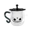 Taza de Agua Creativa de Gatito de Dibujos Animados con Asa Vaso de Vidrio Transparente Taza para Bebidas Aislada de Doble Capa para Leche, Café