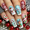 Unhas Quadradas de Natal Usáveis Padrão Boneco de Neve Muletas Flocos de Neve Veado Impresso Removível Patch de Unha Postiça