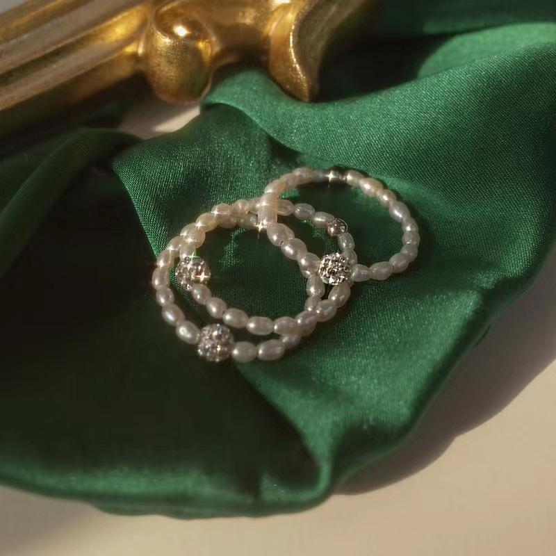 ins风小众设计珍珠水晶球戒指女不掉色简约百搭轻奢