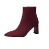 Botines Elegantes de Gamuza con Tacón Alto para Mujer, Otoño 2026, Tallas 40-46, Talla Grande, Puntiagudos, con Cremallera Lateral de Gamuza, Botines Bajos