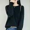 Suéter de Punto Minimalista para Viajes, Cuello Redondo, 100% Algodón Puro para Mujer, Suéter de Punto Grueso de Siete Puntos, Manga Larga, Nuevo Top Base