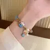 Pulseira de miçangas estilo étnico retrô feminina gato da sorte de cerâmica pulseira de pérola e cristal design de nicho